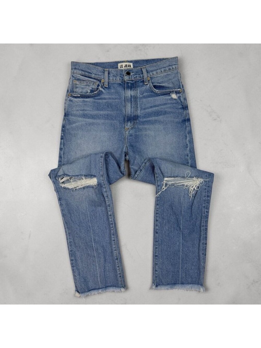LE JEANS by Charlie Gay Sabine Ankle Straight Size 29 Waist Distressed Raw Hems - Picture 1 of 10